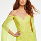 Ashley Lauren 11150 Size 0 Yellow Lace Jumpsuit with Chiffon Cape off the shoulder Pageant