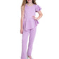 Marc Defang 8117k Size 10 Lilac girls kids pageant interview jumpsuit peplum skirt one shoulder ruffle