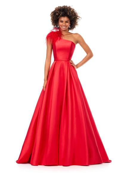 Ashley Lauren 11336 Size 16 Red One Shoulder Feather Prom Dress Formal Gown Ashley Lauren 11336 Size 16 Red One Shoulder Feather Prom Dress Formal Gown