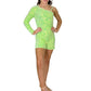 Marc Defang 8048K Neon Green Girls, Kids and Preteens Short Sequined Velvet Pageant Romper One Shoulder Long Sleeve Fun Fashion  Single shoulder sleeve Beaded Strap Fully beaded Romper Detachable Overskirt (optional) not included Center back invisible zipper Fully lined Size: 2  Color: Neon green  *Overskirt Not Included!