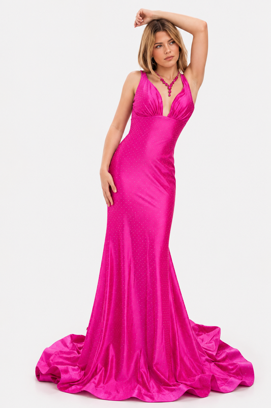 Nina Canacci 9212 Size 2,4,6,8,10 Fuchsia Prom Dress Bow Overskirt