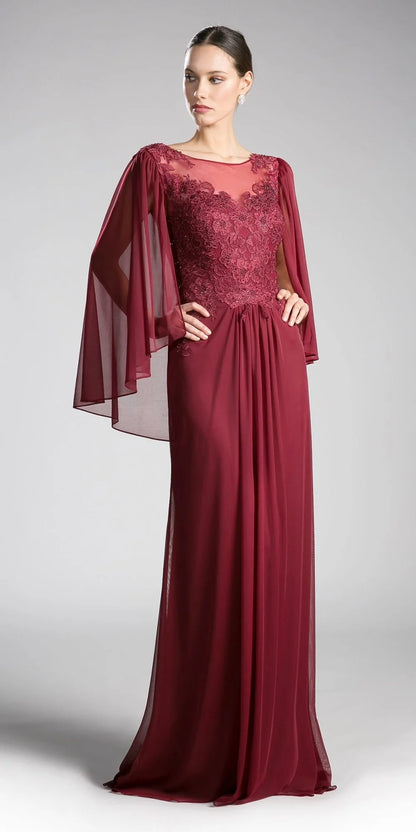 Elevate your formal occasion with the Ladivine 0C001, a size 10 burgundy A-line evening gown designed for elegance and comfort. Featuring a delicate lace overlay and a matching cape shawl, this mother-of-the-bride dress combines classic sophistication with graceful detail. The flowing silhouette flatters a variety of body types, while the rich burgundy color adds a refined touch to your formal wardrobe. Perfect for special events, this gown offers both style and timeless charm. Column silhouette formal dres