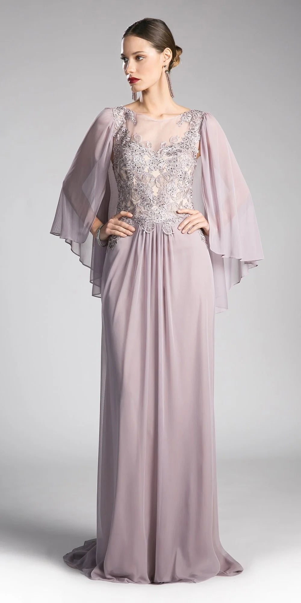 Ladivine 0C001 Size 10 Burgundy Mother of Dress Cape Shaw Lace Formal evening Gown