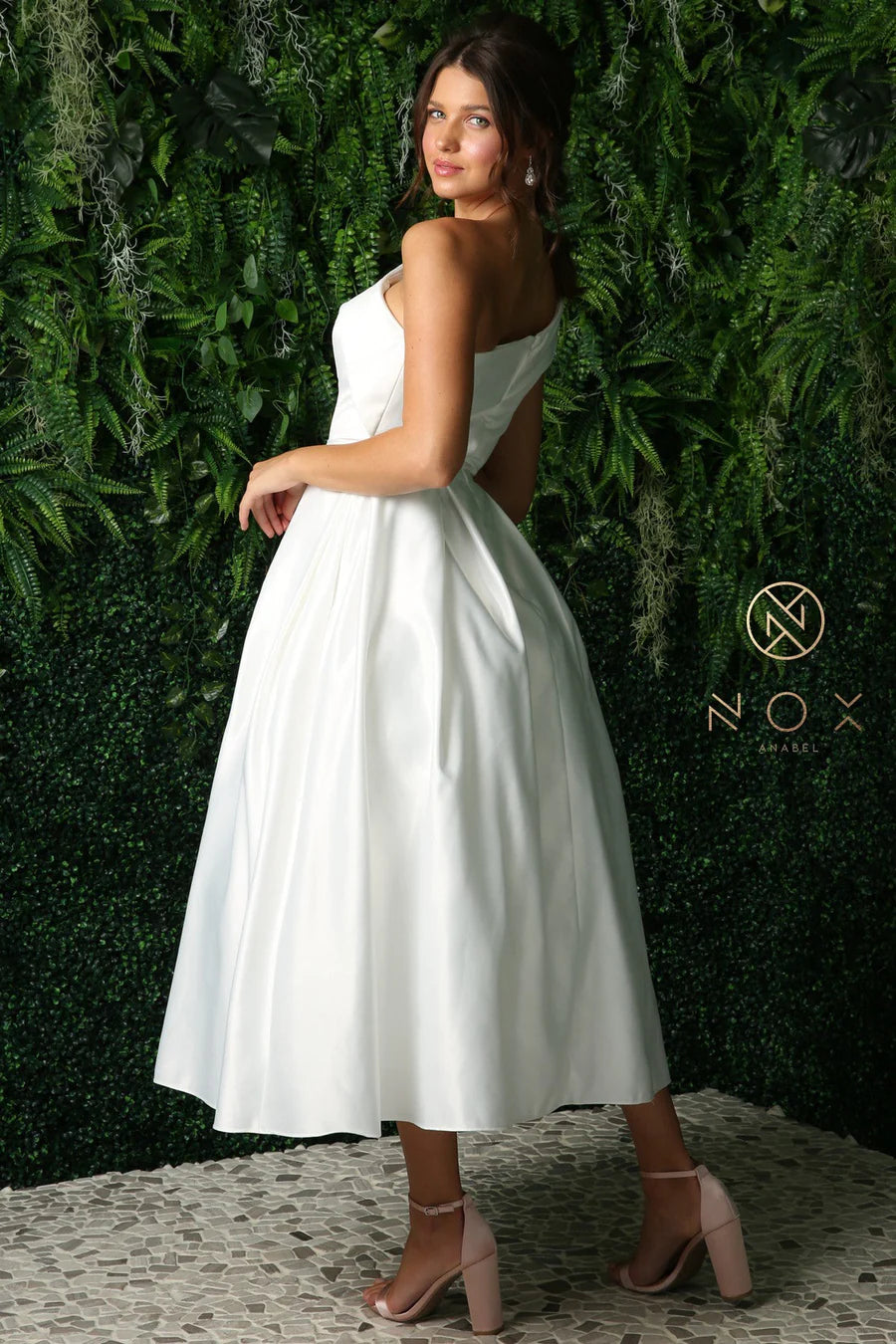 Nox Anabel JE931W White Wedding Dress Formal short  One Shoulder A line