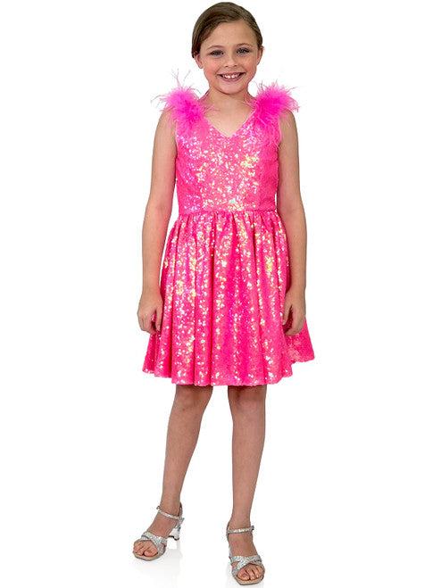 Marc Defang 5147 Size 6 Pink Girls Sequin Dress Pageant Feathers Marc Defang 5147 Size 6 Pink Girls Sequin Dress Pageant Feathers
