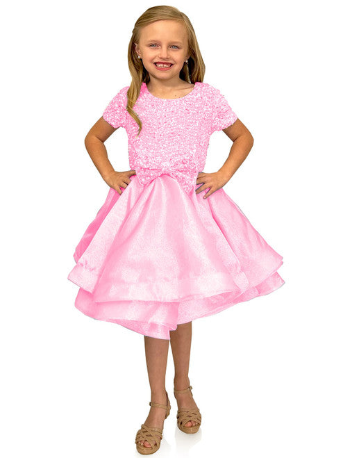 The Marc Defang 5105 Short Layered Organza Girls Dress Velvet Sequin Bow Pageant Wear is perfect for dressy occasions. Made of high-quality organza and featuring a soft velvet bodice and a sparkling sequin bow, it offers a stylish and comfortable look for your little one. With multiple layers of tulle and a lightweight fit, she'll be sure to make a statement at any event. Baby   Sizes: 12M, 2T, 4,5,6,7,8,9,10,11,12  Colors:  Baby Pink, Light Blue, Mint