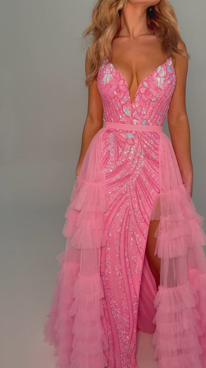 Ashley Lauren 11602 Ruffle Tulle Detachable Overskirt Layer Ruffle Pageant Skirt Train Formal