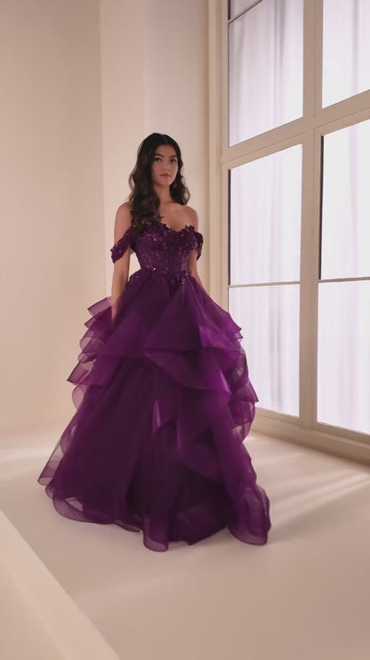 Ellie Wilde EW37201 Size 14 Plum Prom Dress Cocktail Overskirt