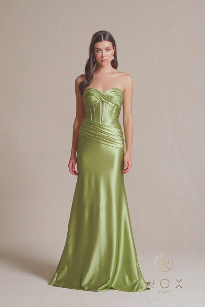 Nox Anabel T1500 Long Formal Corset Dress Cut Out Strapless Prom Evening Gown Sweetheart