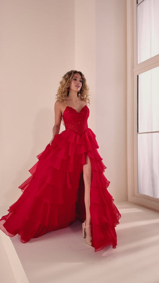 Ellie Wilde EW37115 Size 0 PINK Lace Corset Ruffle Prom Dress Slit