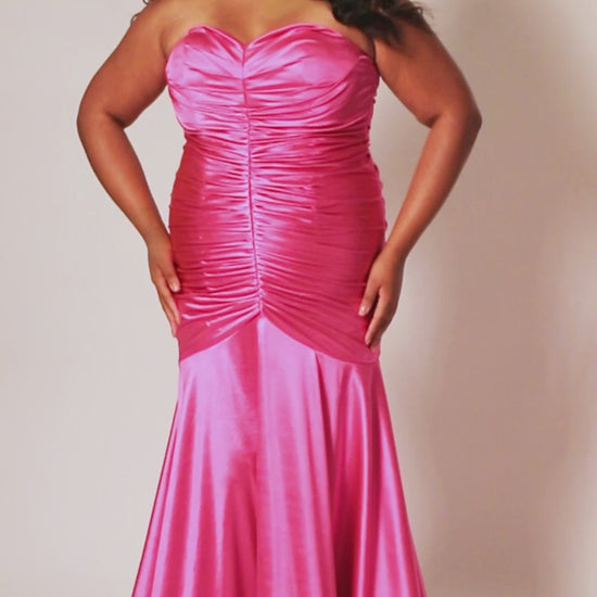 This elegant mermaid dress by Sydneys Closet SC7364 features a fitted sweetheart bodice top and a ruched satin skirt with a long, floor-length train. With a timeless strapless design, this prom dress is perfect for a formal occasion. Our curve-hugging long formal dress lets you look glamorous and make a trendy fashion statement at Prom or any elegant evening event coming up on your social calendar.