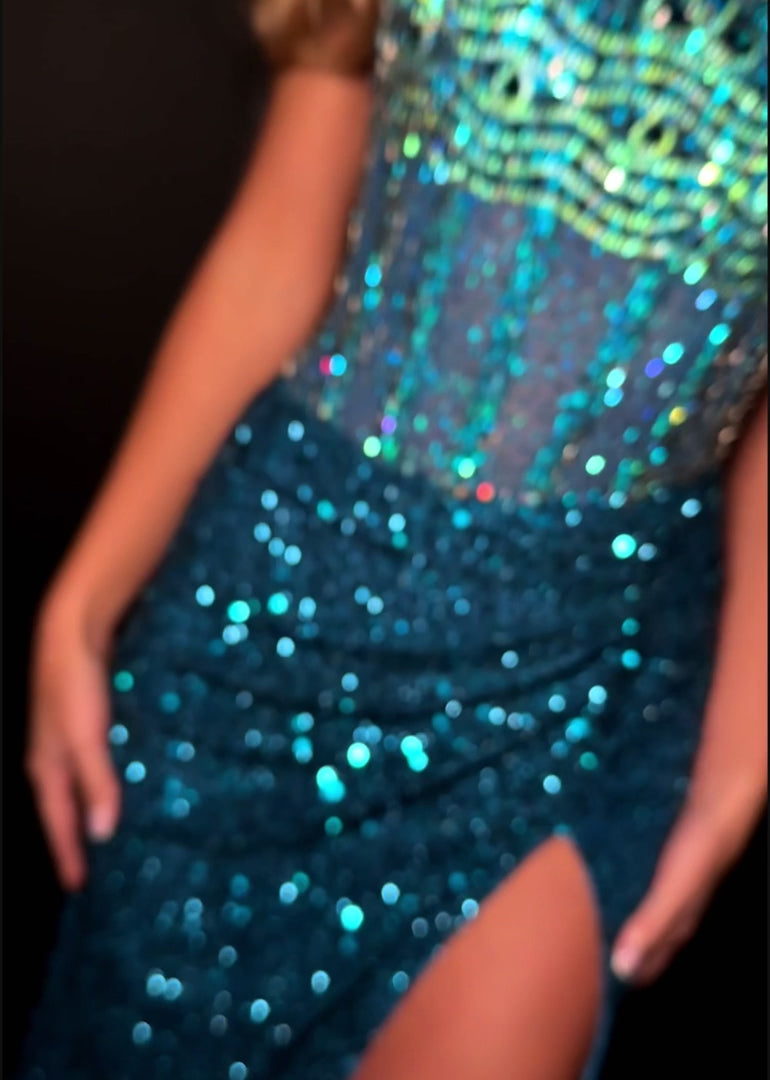 Ashley Lauren 11830 Size 14 Peacock Corset Prom Dress Pageant Gown
