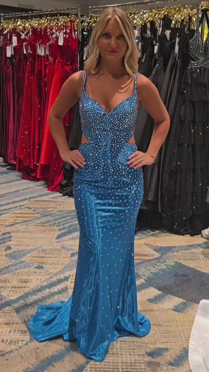 Nina Canacci 1611 Cut Glass Mirror Prom Dress Backless Mermaid Formal Gown