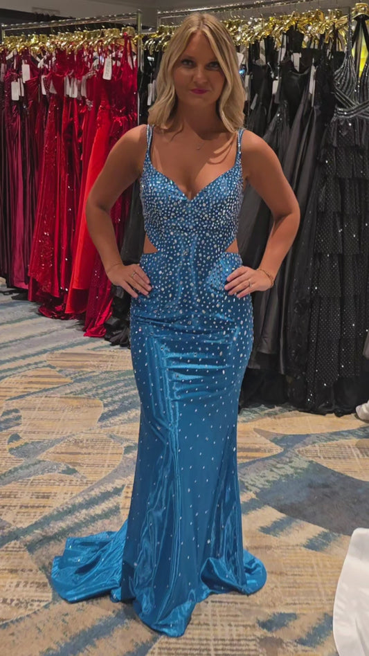 Nina Canacci 1611 Size 0,4 TEAL Cut Glass Prom Dress Backless