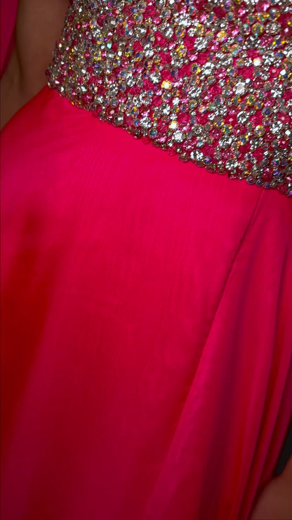 Ashley Lauren 11482 Long Prom Dress One Shoulder Chiffon Gown with Beaded Bustier Formal Pageant Gown