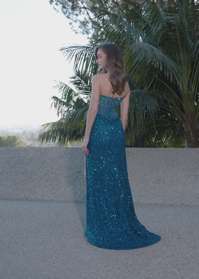Ashley Lauren 11830 Size 14 Peacock Corset Prom Dress Pageant Gown