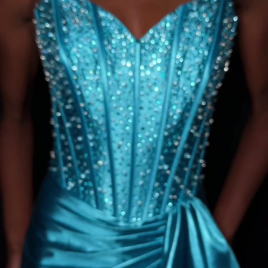 The ASHLEYlauren Style 12240 exemplifies contemporary formal wear design with its expertly engineered silhouette. This fitted gown features a strapless sweetheart bodice with precision ruching that creates dimensional shaping, paired with a luxurious shimmer jersey fabric that provides both structure and movement