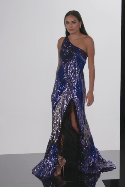 Flaunt your figure in the Jovani 36377 Long Prom Dress. The fitted one shoulder design is embellished with sequin fringe, creating a glamorous look. The high slit and train add drama, making this gown perfect for formal events and pageants. Elevate your formal style with the Jovani 36377 Long Prom Dress. This stunning gown features a fitted one shoulder design adorned with sequin fringe, adding a touch of luxury to your look. 