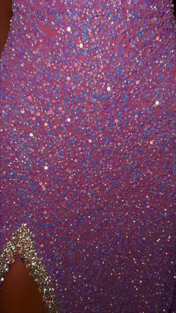 Look glamorous in this Ashley Lauren 11521 beaded sequin pageant dress. Featuring a strapless bodice, a crystal V neckline, beaded sequins, a full skirt with a slit, and a floor-length hem. Look absolutely stunning at your next formal event.&nbsp;Bring the glam! This fully beaded strapless gown features a deep v neckline and a left leg slit.

COLORS:&nbsp;Silver, Hot Pink, Black, Orchid