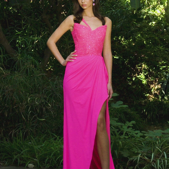 Be the star of the night in the Ashley Lauren 11454 Long Prom Dress. This one shoulder jersey gown features a fully beaded bustier, adding extra sparkle to your look. Perfect for formal events and pageants, this dress will make you stand out with its elegant and timeless design. Where elegance meets fabulous. This one shoulder jersey gown features a fully beaded bustier and ruched details.