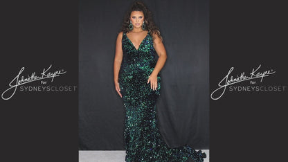 Sydney's Closet JK2308 Prom Dress Long Velvet Sequin Fitted Mermaid Plus Size Pageant Gown