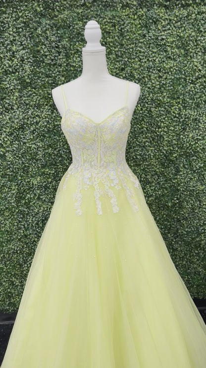 Johnathan Kayne 2686 Size 4 Yellow lace studded corset A Line Ballgown Prom Dress
