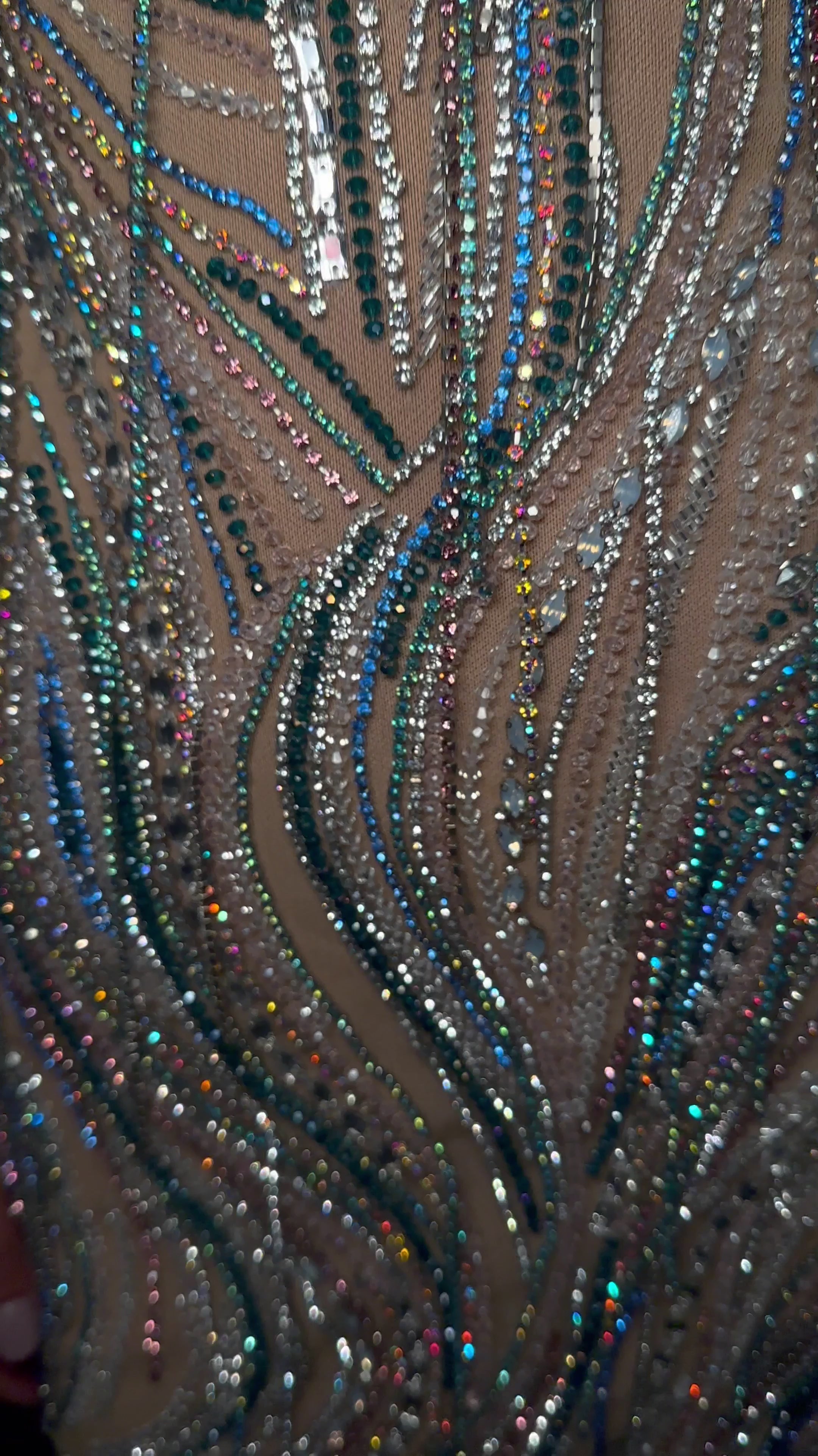 Ashley Lauren 4658 Fully Beaded Cocktail Dress with Fringe Long