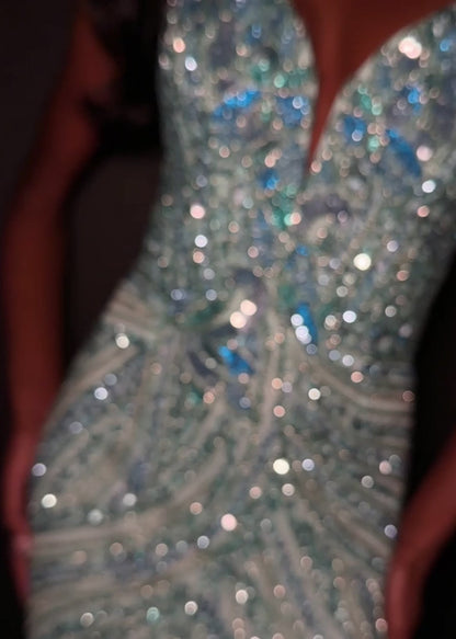 Ashley Lauren 12230 Size 6 Aqua Prom Dress Pageant Gown