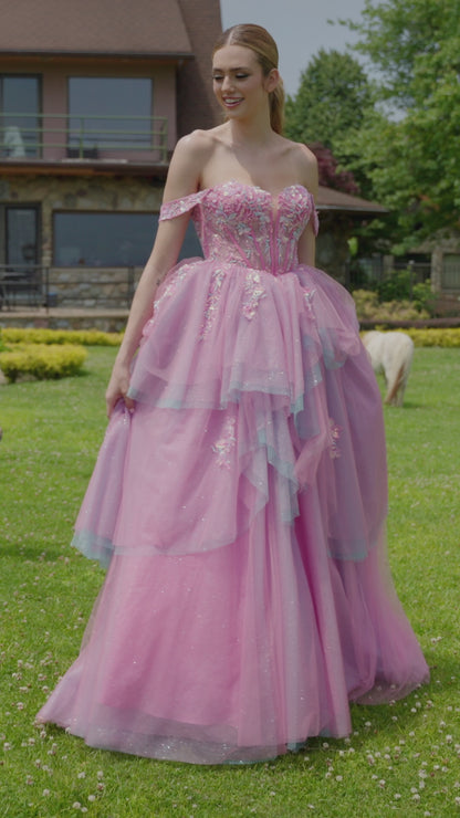 formal color dress Colors Dress 3534 Layer Ruffle Shimmer Ball Gown Prom Dress Sheer Sequ –  Glass Slipper Formals