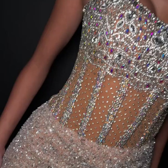 The Ashley Lauren 11830 Prom Dress is a stunning choice for any formal occasion. Adorned with sequins and sheer crystal detailing, this strapless corset gown exudes elegance and luxury. The slit adds a touch of allure while the corset provides a flawless fit. Perfect for making a statement on any red carpet event or pageant stage.&nbsp;Dazzle in this fully beaded gown. The sweetheart neckline is complete with a corset bustier. The skirt is finished with horsehair and a left leg slit.

Sweetheart Neckline