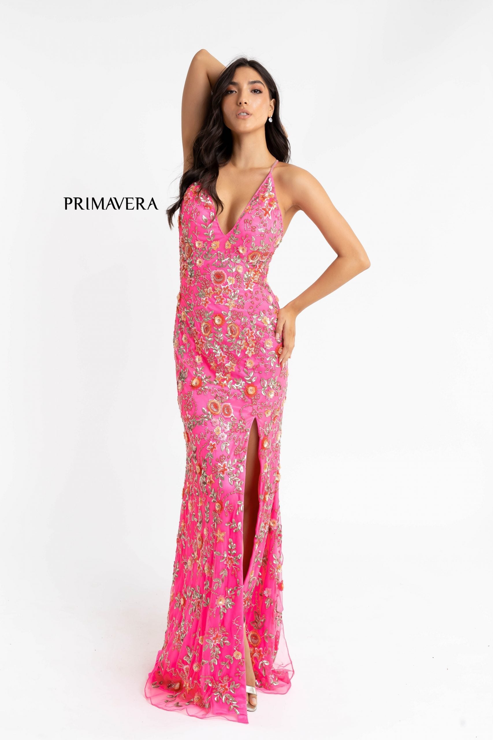 Primavera Couture 3073 Prom Dress Sequin Flowers Long Evening Gown V n Glass Slipper Formals Primavera Couture 3073 Prom Dress Sequin Flowers Long Evening Gown V n Glass Slipper Formals