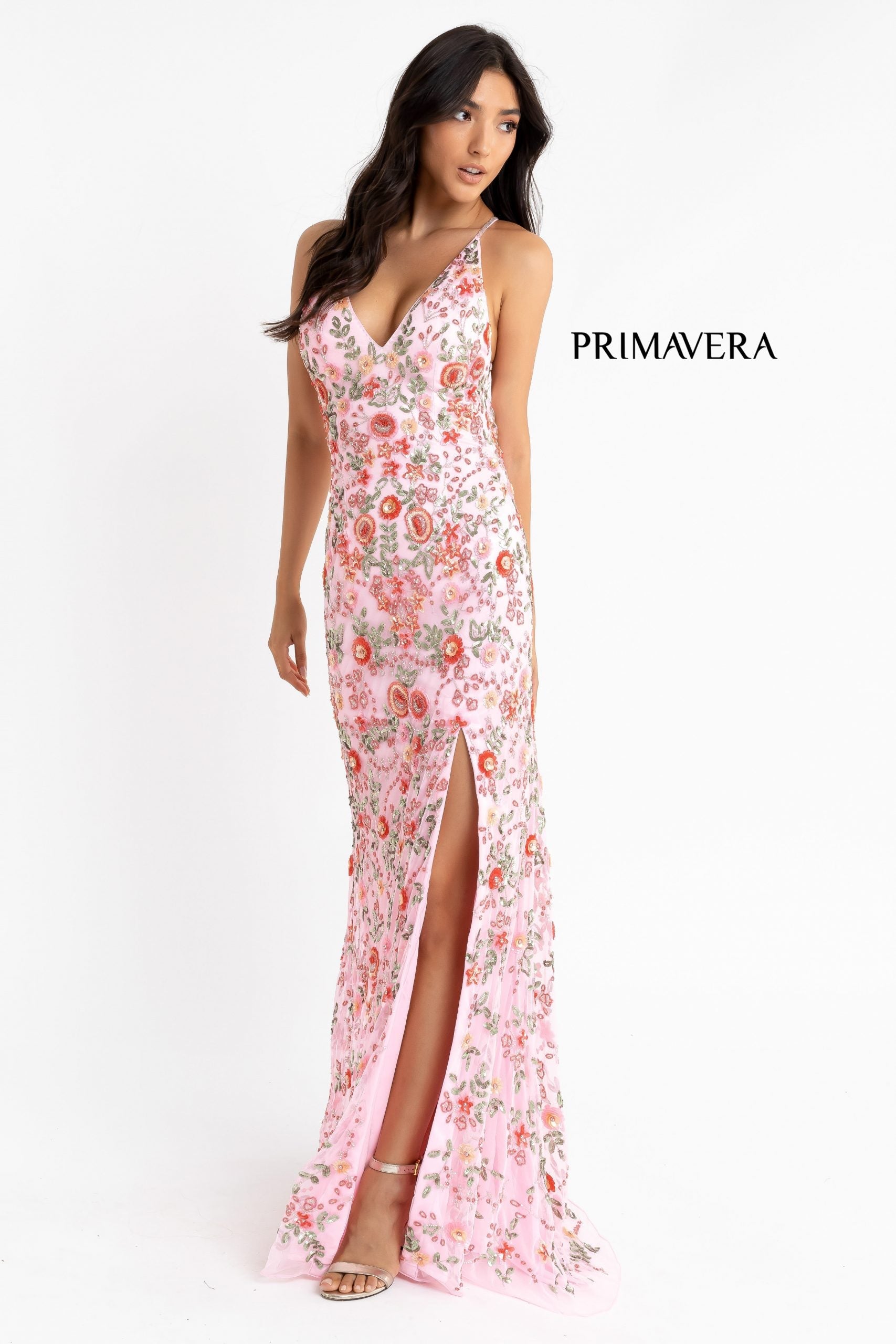 Primavera Couture 3073 Prom Dress Sequin Flowers Long