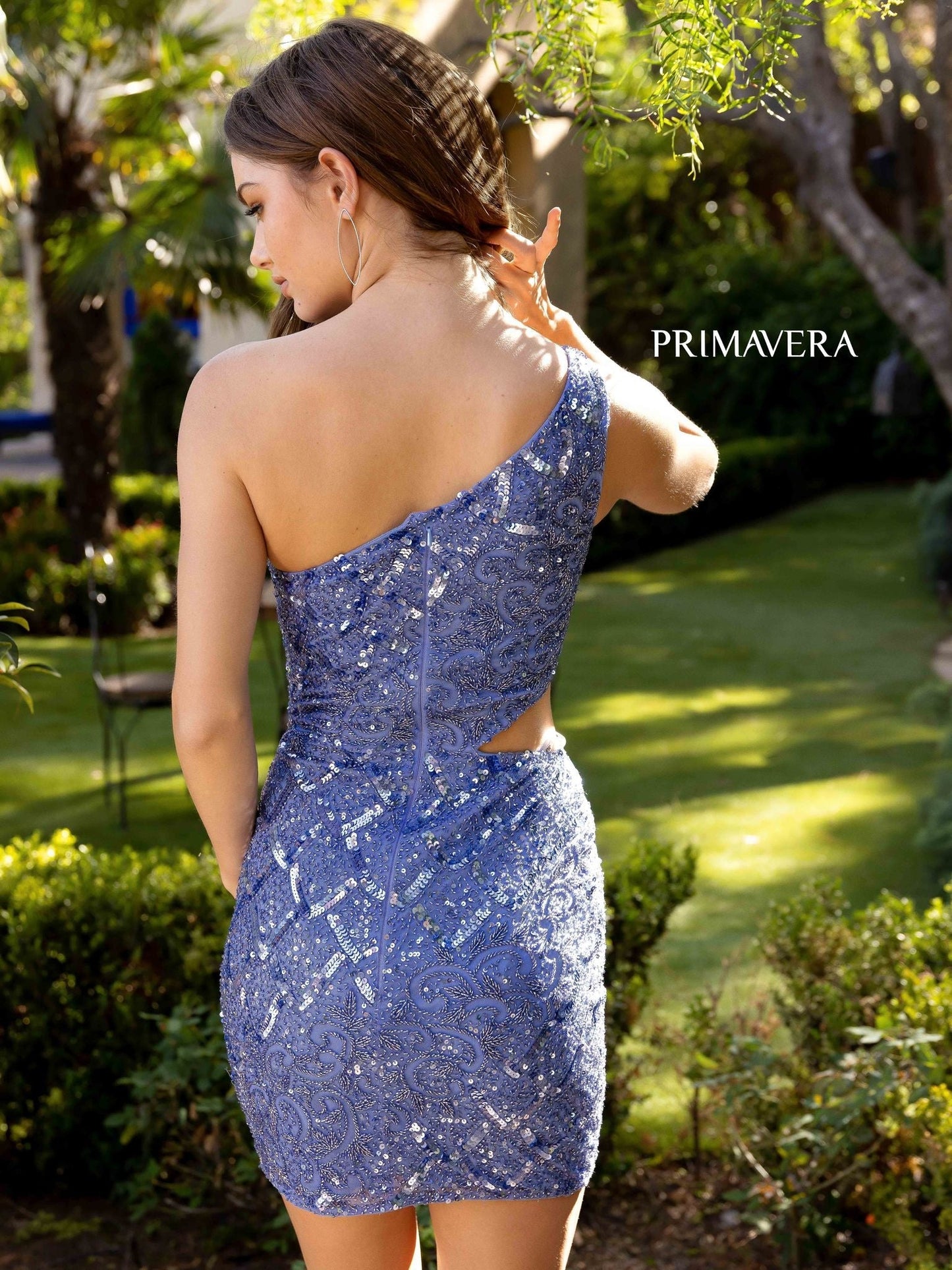 Primavera Couture 3504 Cocktail Dress Glass Slipper Formals Lake City Florida  Wow everyone at the party with this short homecoming dress.  The beaded sequins fitted dress has scallop details, it is one shoulder with a cutout on the side.  Colors: Black, Bright Blue, Ivory, Emerald, Gold, Light Turquoise, Neon Coral, Neon Lilac, Neon Pink, Orange, Pewter, Pink, Purple, Raspberry, Red, Royal Blue, Sage Green, Yellow  Sizes:  00, 0, 2, 4, 6, 8, 10, 12, 14, 16, 18