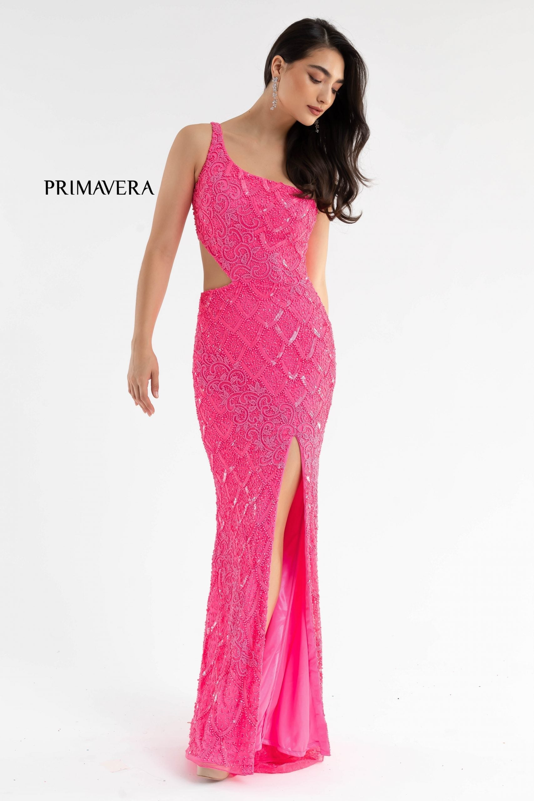 Primavera Couture 3729 Neon Pink Prom Dress Size 000 6 One