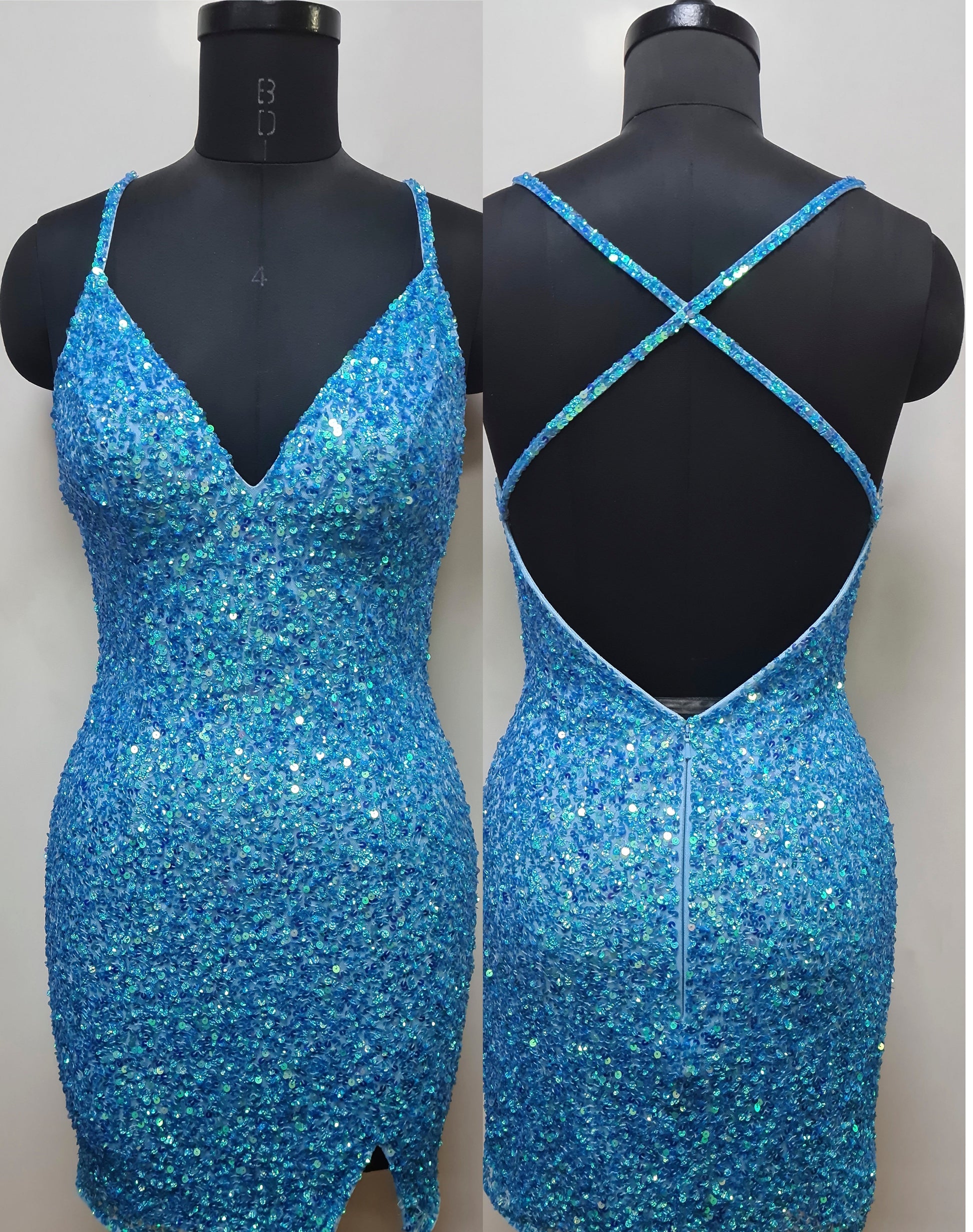 Primavera Couture 3900 Homecoming Dress Sequin Cross Back V-Neck Slit Short Primavera Couture 3900 Homecoming Dress Sequin Cross Back V-Neck Slit Short