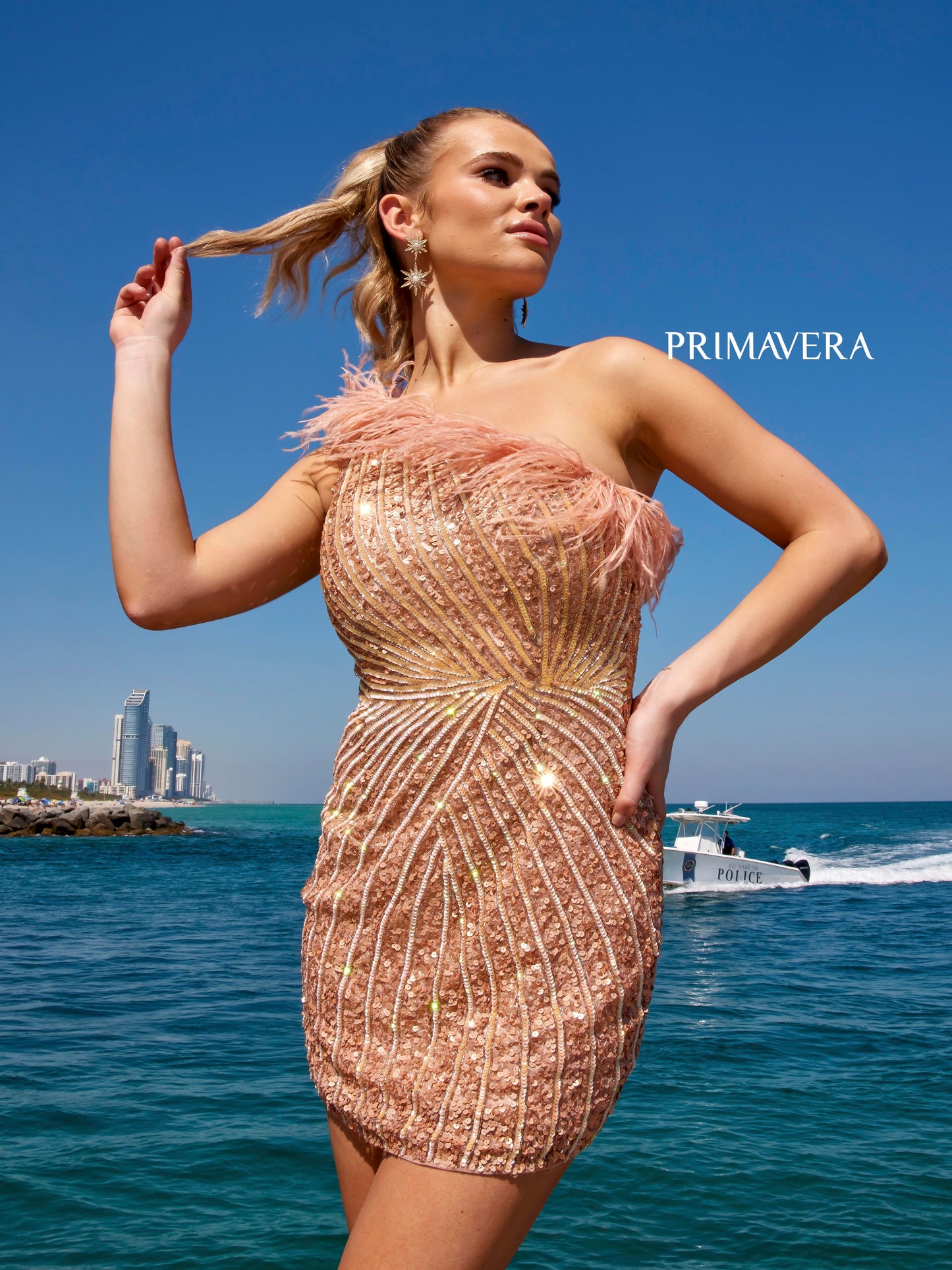 Primavera Couture 4002 Feather Trimmed Cocktail Dress One