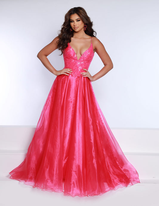Johnathan Kayne 2601 Size 00, 6 Hot Pink Long A Line Sequin Formal Dress Organza Ballgown