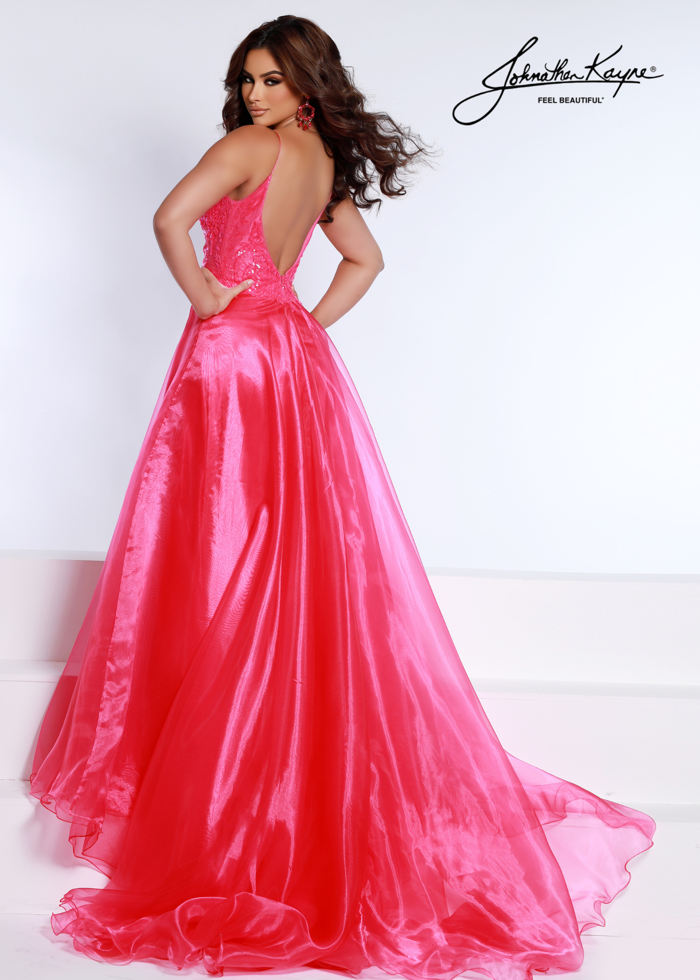 Johnathan Kayne 2601 Size 00, 6 Hot Pink Long A Line Sequin Formal Dress Organza Ballgown