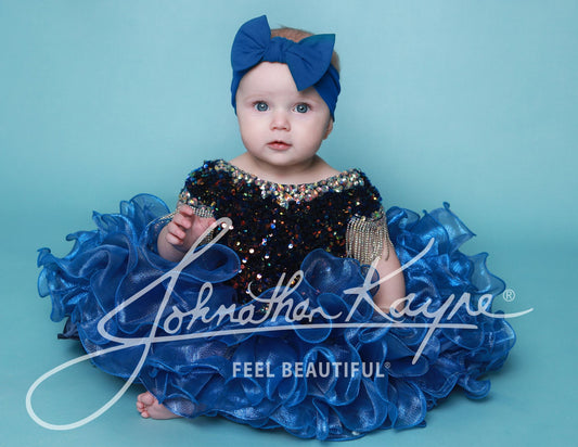 Sugar Kayne C203 Short Girls Cupcake Velvet Sequin Pageant Dress Baby Toddler Crystal Fringe Tassel Cap Sleeve