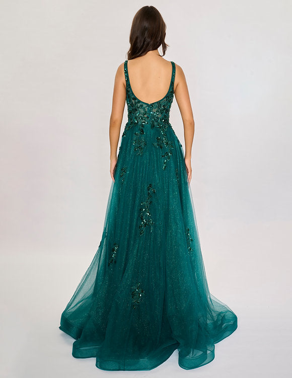 Nina Canacci 6626 Size 10,22 Emerald A Line Prom Dress Sequin Scoop Neck Maxi Slit Formal Sequin Gown