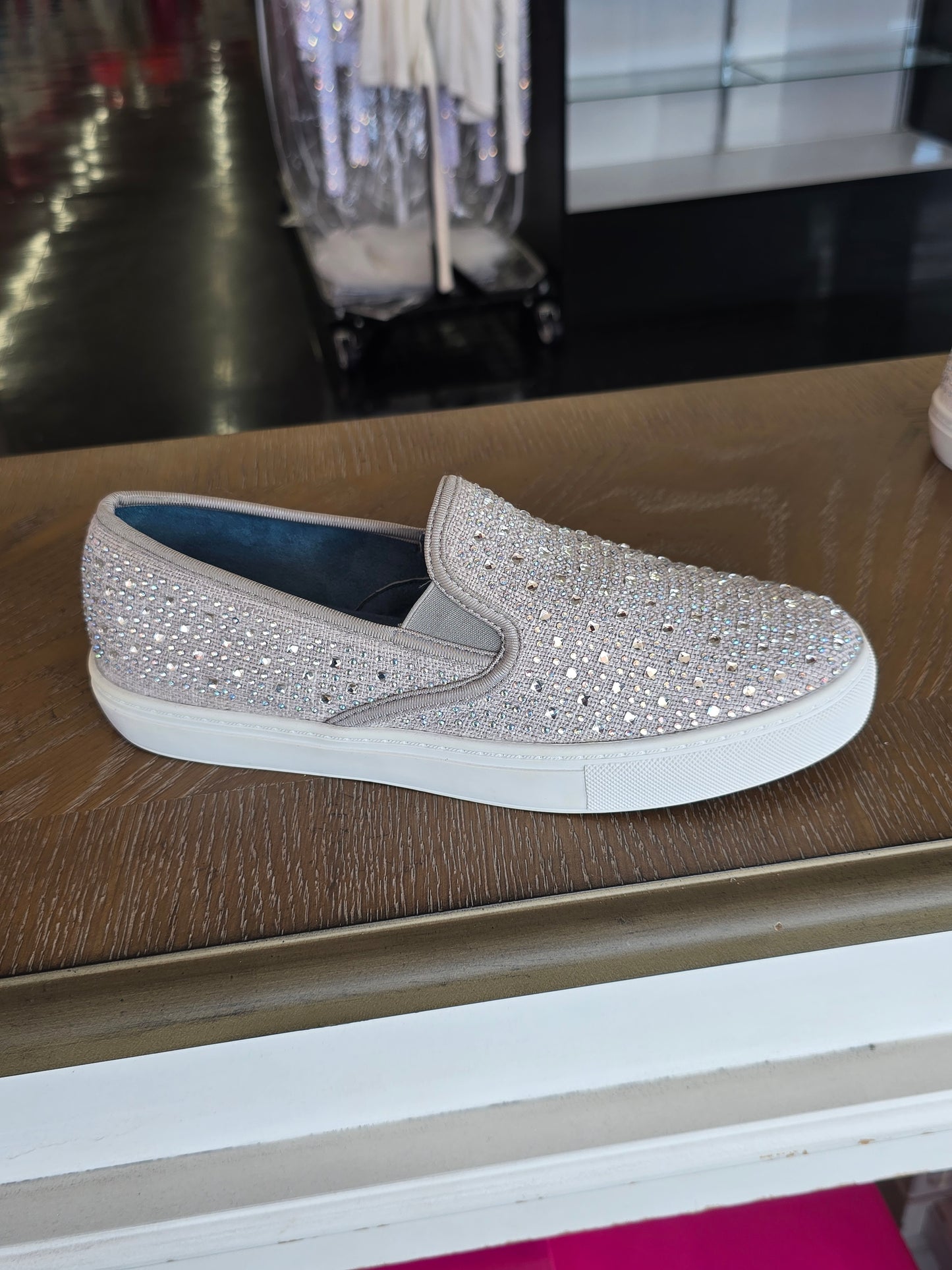 Your Party Shoes - Peyton These Flat Slip On Canvas Sneakers are embellished with Rhinestones &amp; Crystal For Comfort yet all the glam you want for prom, Homecoming or any Special Occasion! Great vans style Bling crystal embellished comfortable formal sneakers. Stretch canvas upper with rhinestones embellishments scattered across. Great option for a wedding reception shoe in White/Ivory!


