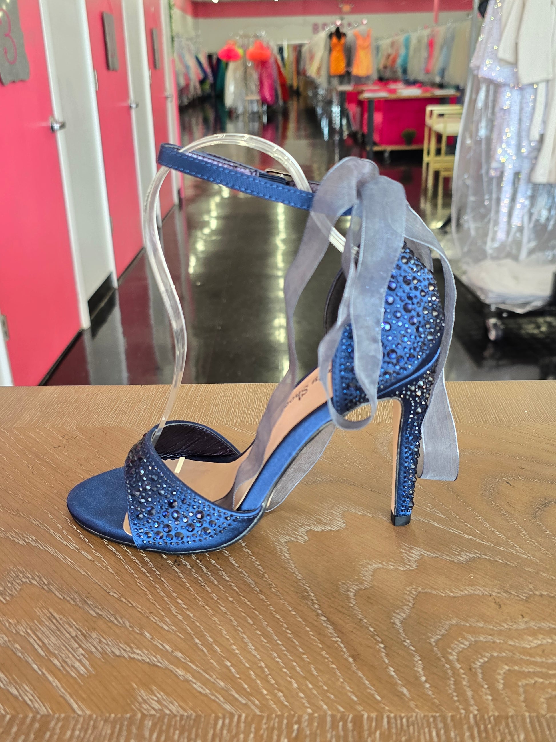 Stiletto Heels Embellished Evening Shoes Carley Navy Shoes High