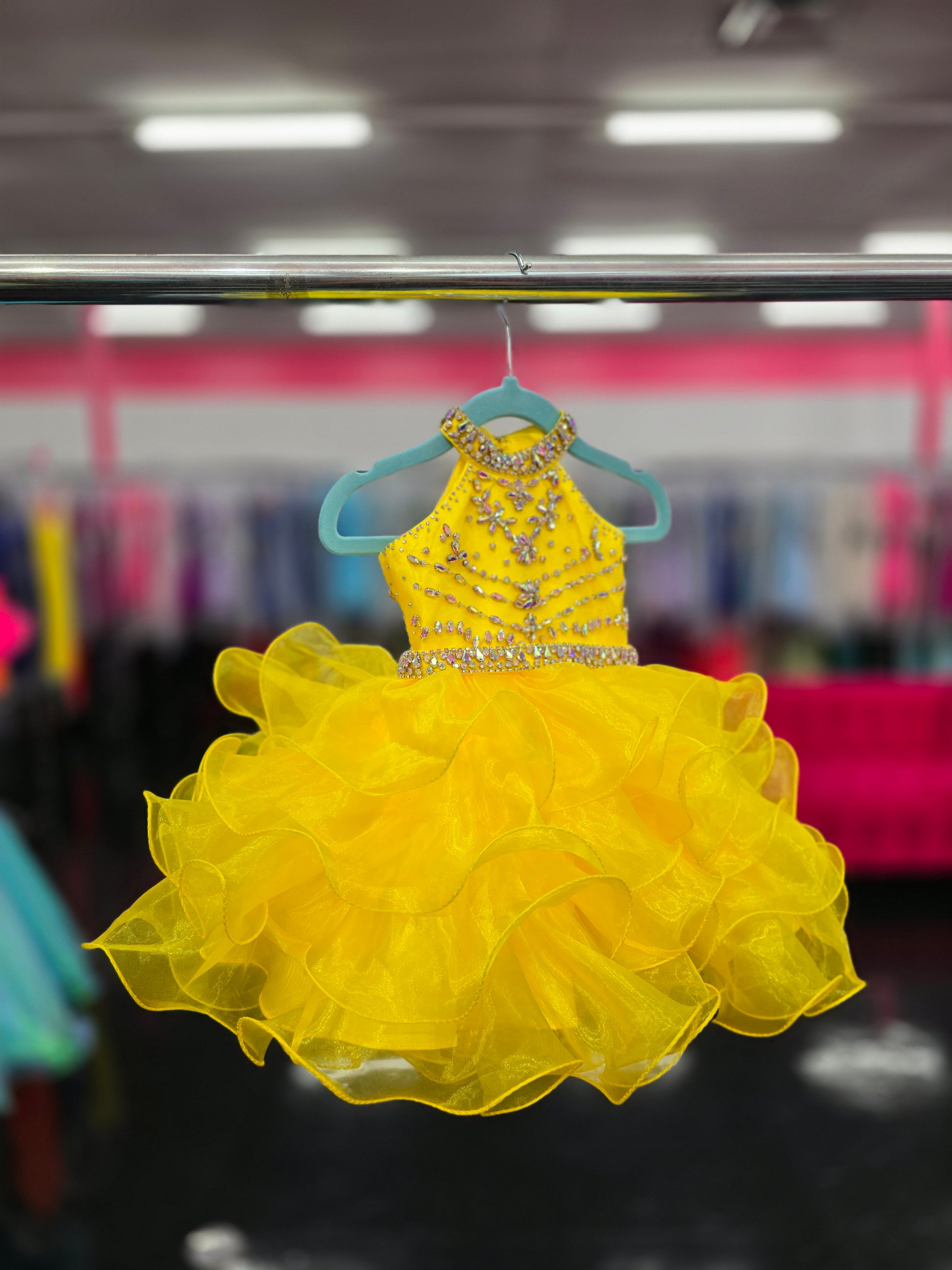 Sugar Kayne C200 Size 18M Yellow Pageant Dress Rhinestone Toddler Girls Short Ruffle Girls High Neck Cupcake Corset Sugar Kayne C200 Size 18M Yellow Pageant Dress Rhinestone Toddler Girls Short Ruffle Girls High Neck Cupcake Corset