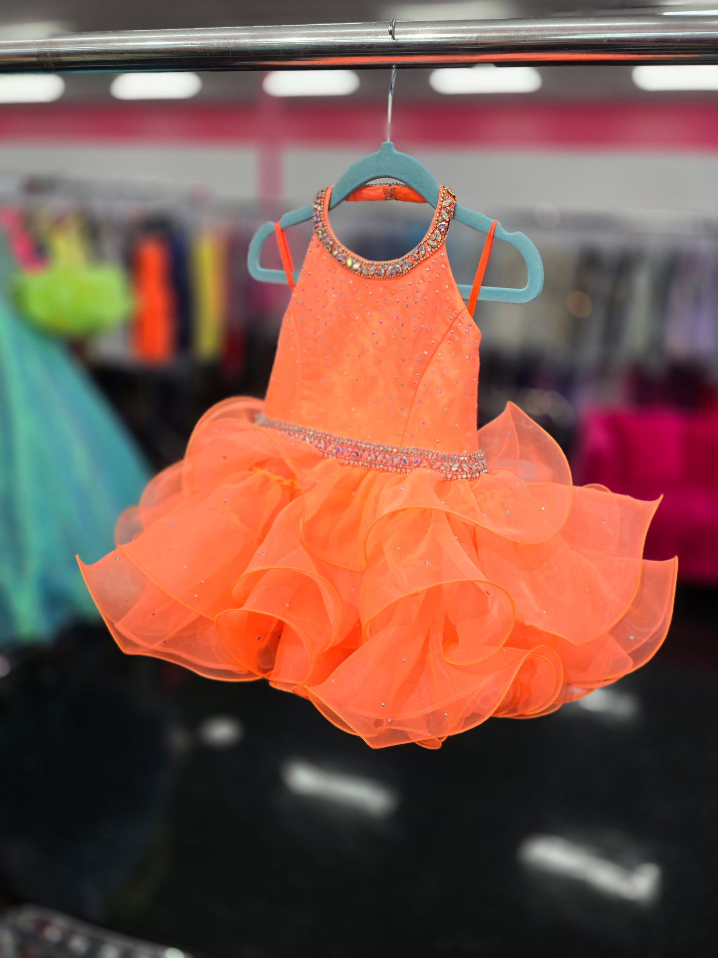 Sugar Kayne C220 Girls Cupcake Pageant Dress Size 2T Neon Orange