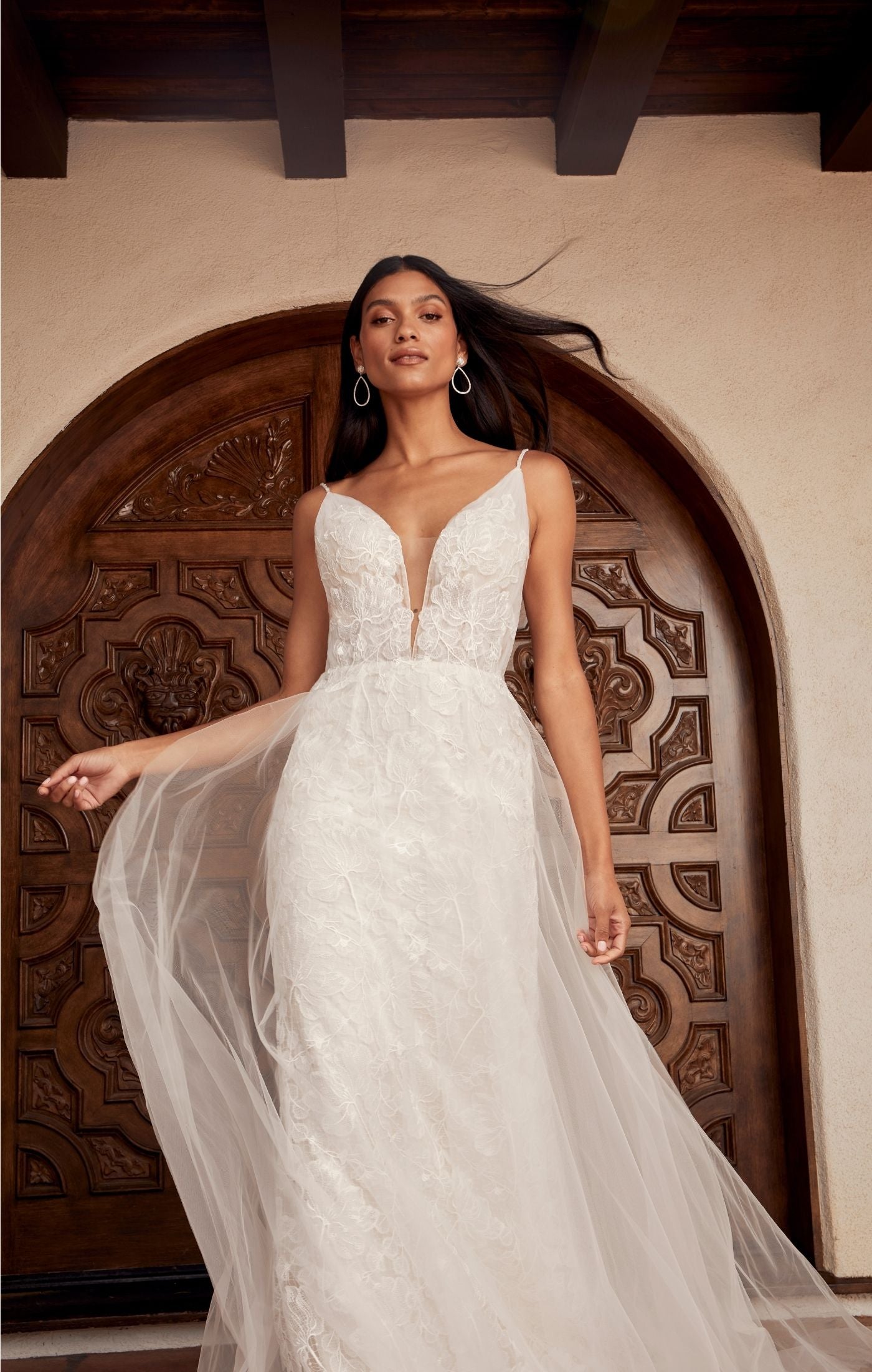 Ladivine CD854W Sheer Lace Corset Tulle A Line Wedding Dress Bridal Gown v  Neck Formal