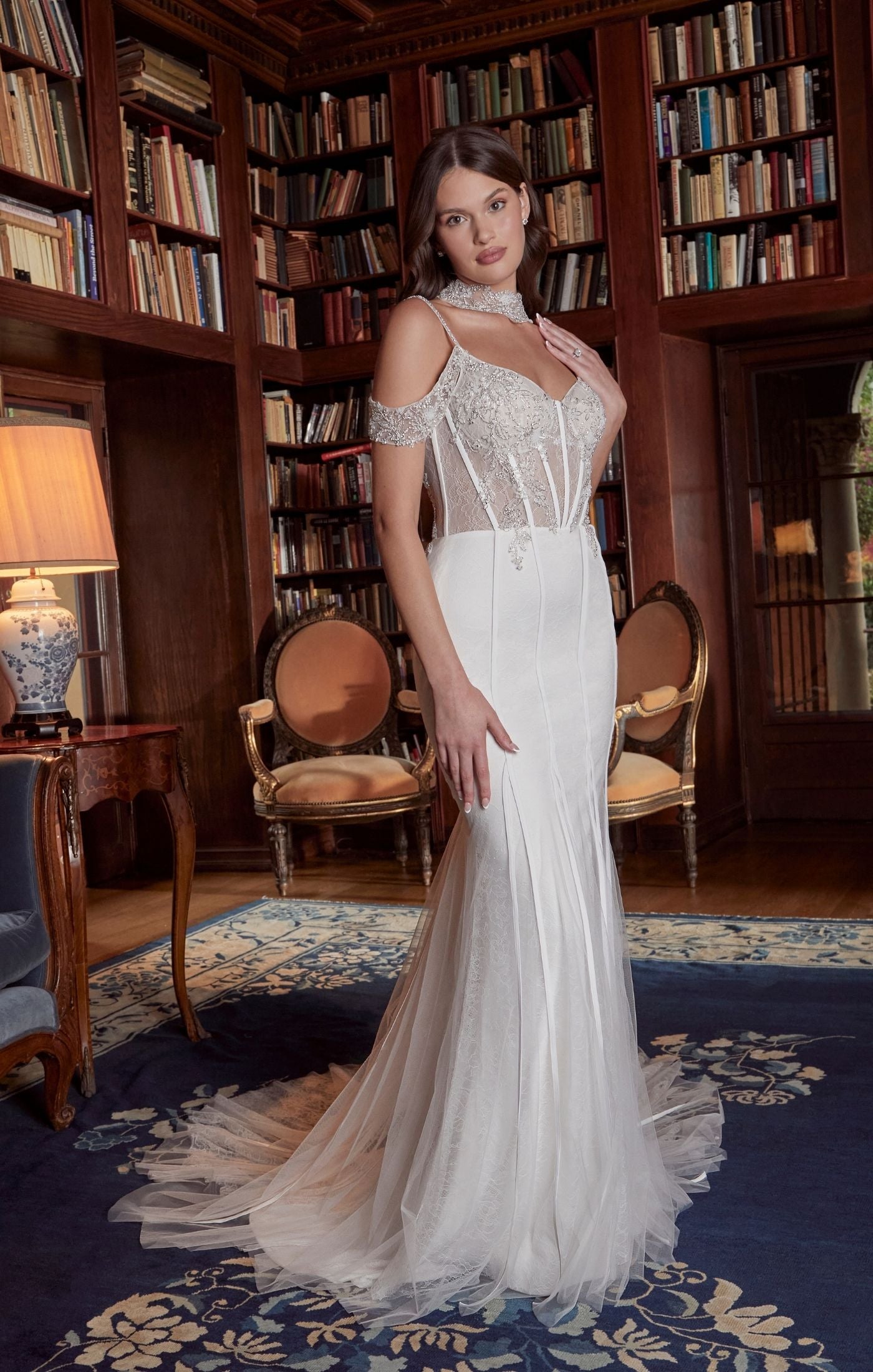 Casablanca Bridal 2542 Chanel Fit And Flare Sheer Corset Crystal Embel –  Glass Slipper Formals