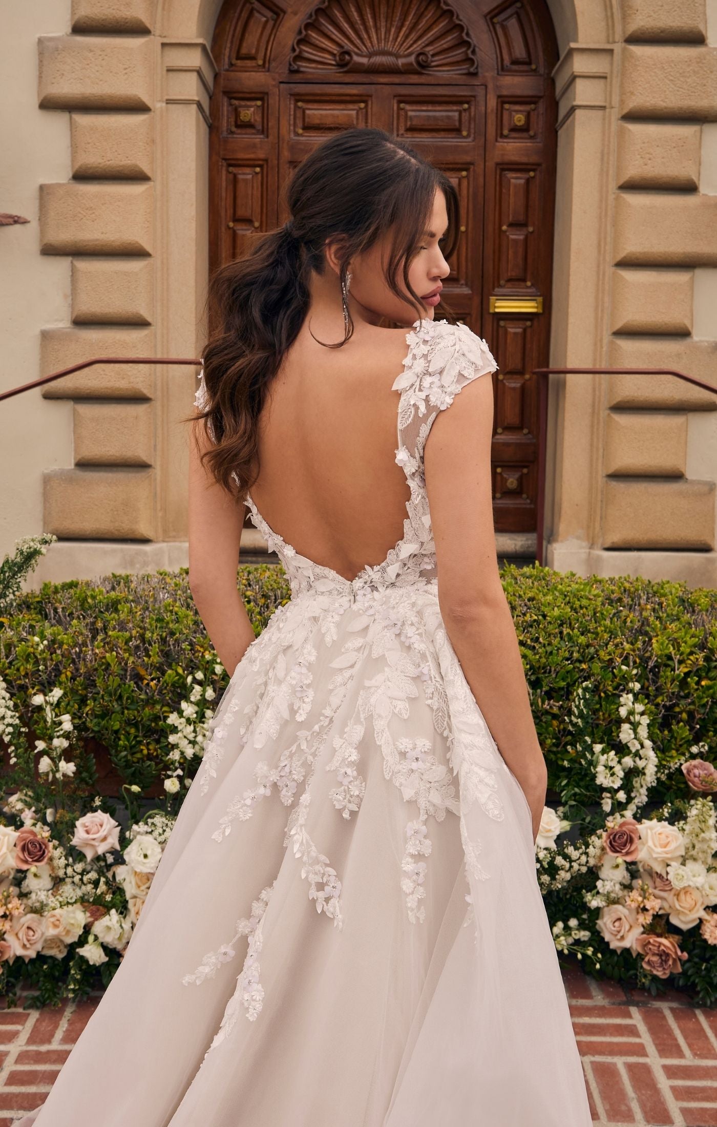 Casablanca Bridal 2551 Mirabelle A-Line Ballgown Cap Sleeves Plunging Neckline Lace Long Wedding Gown 28 / LNIS
