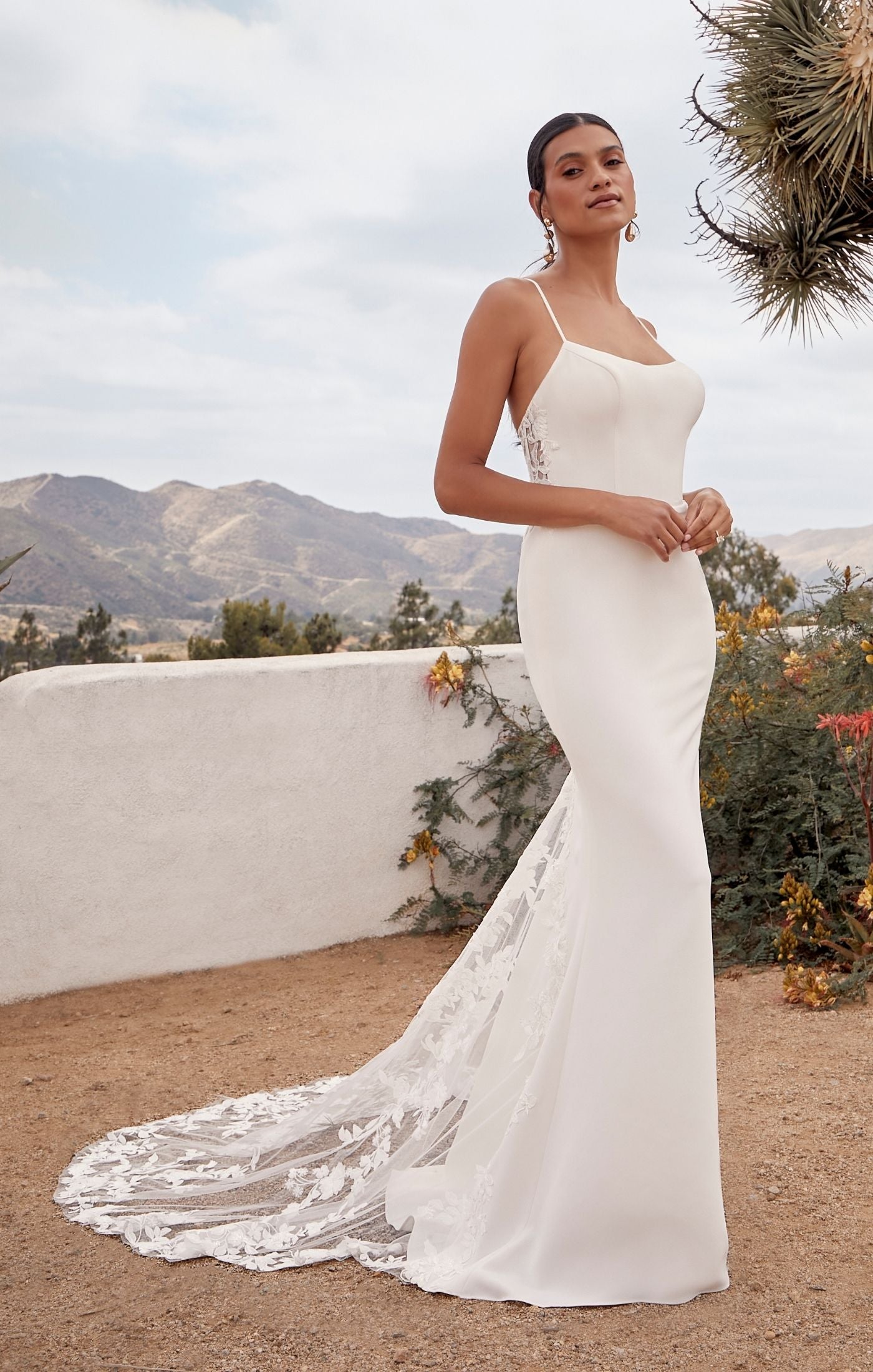 Beloved by Casablanca Bridal BL429 Arizona Wedding Dress Fit And Flare Scoop Neck Spaghetti Strap Floral Lace With Sequin Train Wedding Gown 26 / INI