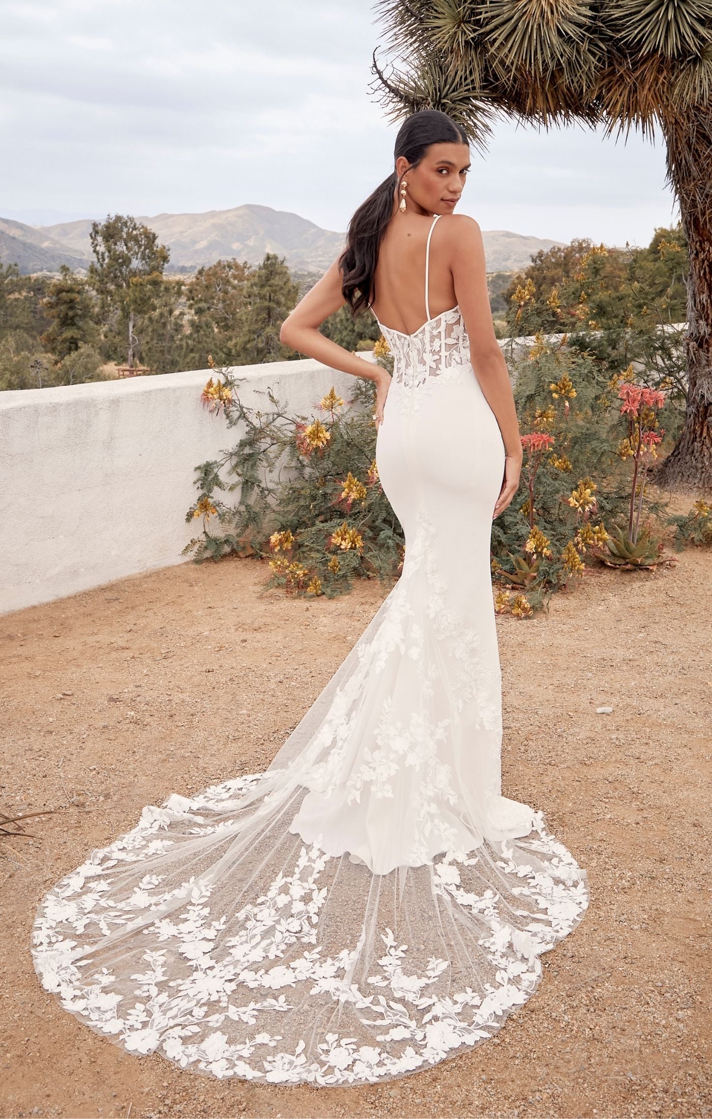 Beloved by Casablanca Bridal BL429 Arizona Wedding Dress Fit And Flare Scoop Neck Spaghetti Strap Floral Lace With Sequin Train Wedding Gown 26 / INI