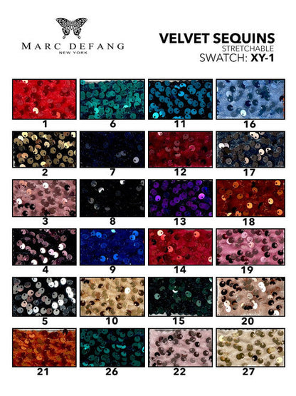 This glamorous Marc Defang 5146 Girls Long Velvet Sequin Mermaid Jumpsuit is perfect for any special occasion. Its cap sleeve bodice is adorned with sequins, while its long mermaid-style bell bottoms are made of luxurious Organza layers. An exquisite choice for pageants, birthdays, or formal events.  Sizes: 4,5,6,7,8,9,10,11,12,13,14  Colors: White AB, Hot Pink, Neon Green, Red, Royal, Lilac, Light Pink, Light Blue, Seafoam  *Ask for custom color, Please allow 30 days for Production